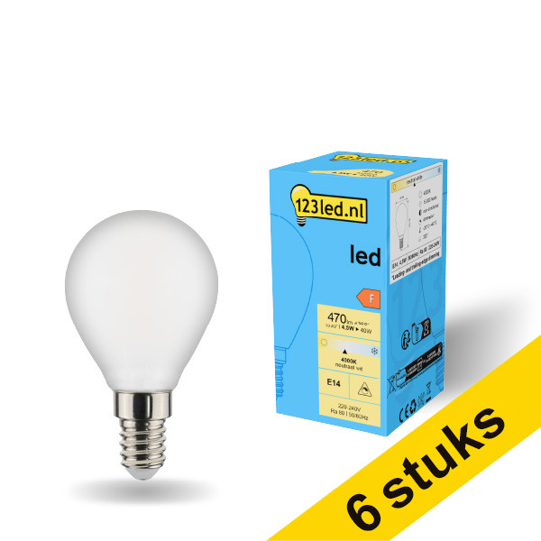 Aanbieding: 6x 123led E14 ledlamp kogel mat dimbaar 4.5W (40W) LDR01915 - 1