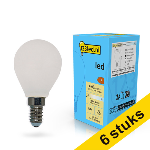 Aanbieding: 6x 123led E14 ledlamp kogel mat dimbaar 4.5w (40w) LDR02083 - 1