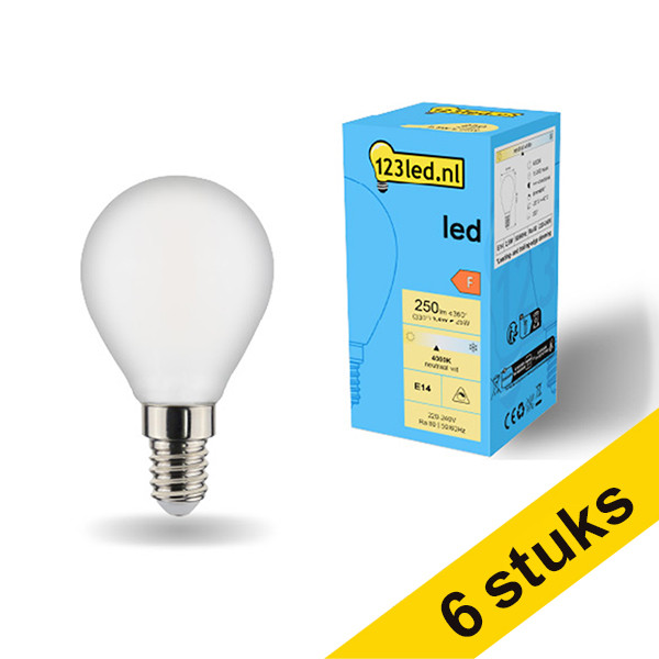 Aanbieding: 6x 123led E14 ledlamp kogel mat dimbaar 4000K 2.5W (25W) LDR01911 - 1