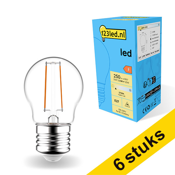 Aanbieding: 6x 123led E27 filament led-lamp kogel 2.5W (25W) LDR01823 - 1