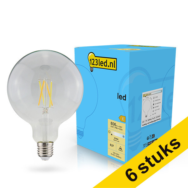 Aanbieding: 6x 123led E27 filament ledlamp globe G125 dimbaar 7W (60W) LDR02105 - 1