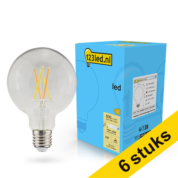 Aanbieding: 6x 123led E27 filament ledlamp globe G95 dimbaar 7W (60W) LDR02103 - 1