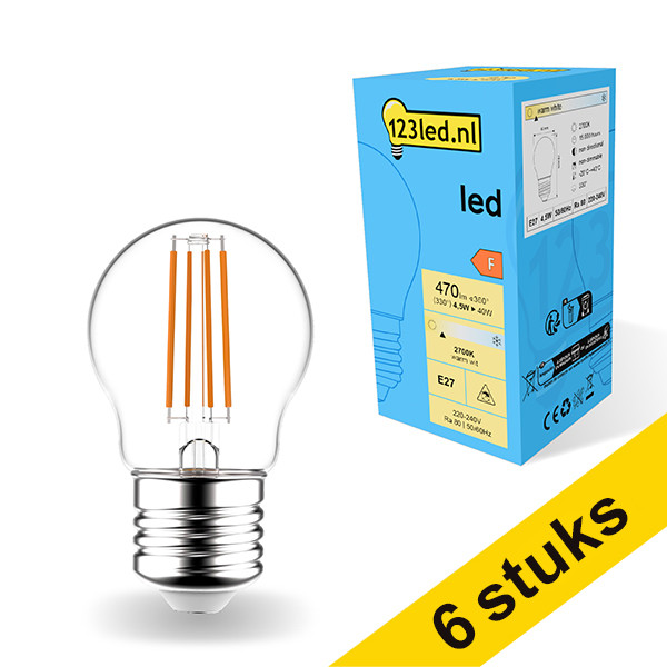 Aanbieding: 6x 123led E27 filament ledlamp kogel 4.5W (40W) LDR01825 - 1