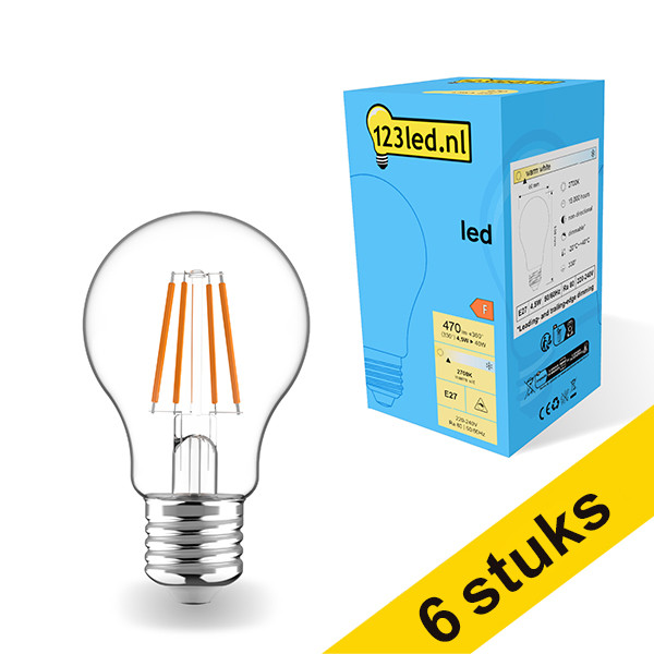 Aanbieding: 6x 123led E27 filament ledlamp peer dimbaar 4.5W (40W) LDR01801 - 1