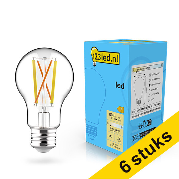 Aanbieding: 6x 123led E27 filament ledlamp peer dimbaar 7w (60w) LDR02091 - 1
