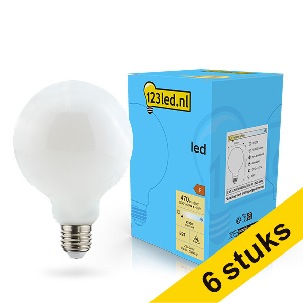 Aanbieding: 6x 123led E27 ledlamp globe G95 mat dimbaar 4.5W (40W) LDR02097 - 1