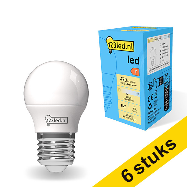 Aanbieding: 6x 123led E27 ledlamp kogel mat 4.9W (40W) LDR01809 - 1