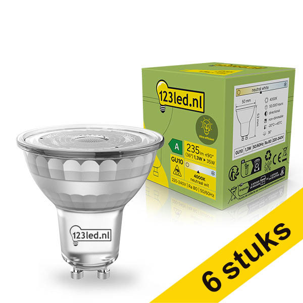 Aanbieding: 6x 123led GU10 LED spot | Ultra Efficient | Helder | 4000K | 1.3W (35W) LDR02385 - 1
