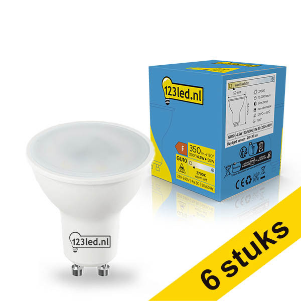 Aanbieding: 6x 123led GU10 LED spot Sensor dag/nacht 2700K 4.5W (50W) LDR02413 - 1