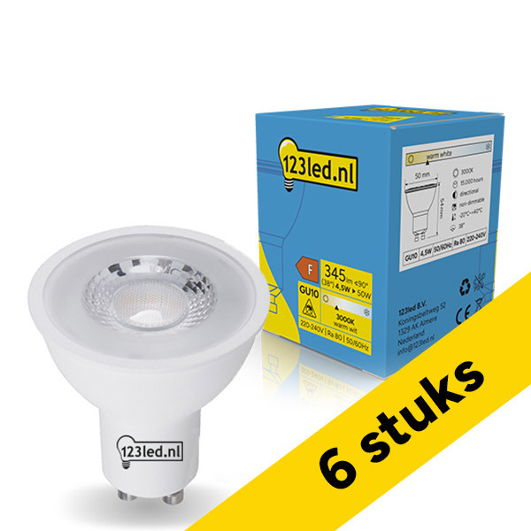 Aanbieding: 6x 123led GU10 ledspot | 3000K | 4.5W (50W) LDR02454 - 1