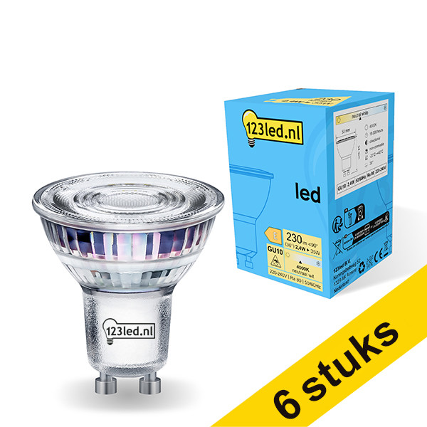 Aanbieding: 6x 123led GU10 ledspot glas 4000K 2.4W (35W) LDR01719 - 1