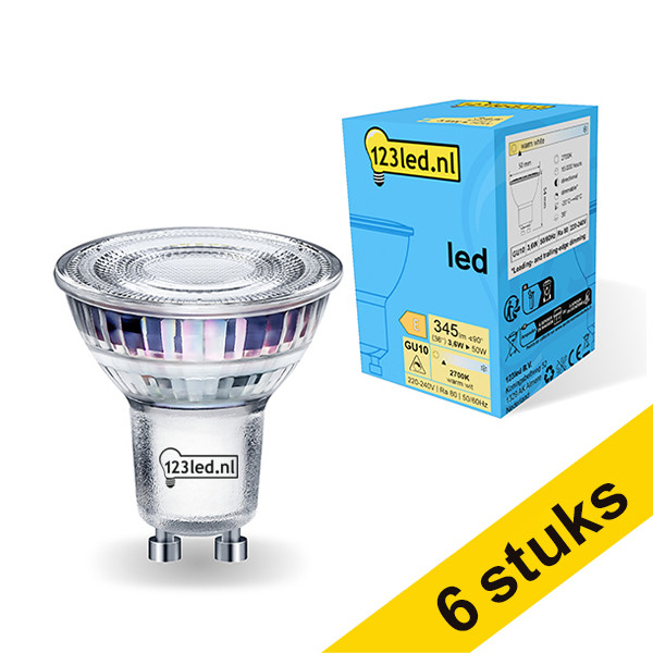 Aanbieding: 6x 123led GU10 ledspot glas dimbaar 2700K 3.6W (50W) LDR01729 - 1