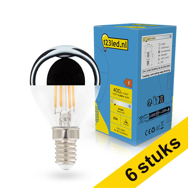 Aanbieding: 6x 123led LED lamp E14 | Kogel G45 | Kopspiegel | Zilver | 2700K | Dimbaar | 4.5W LDR02243 - 1