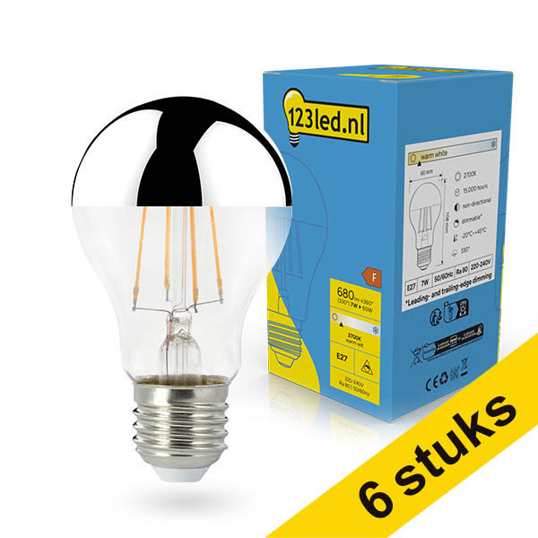 Aanbieding: 6x 123led LED lamp E27 | Peer A60 | Kopspiegel | Zilver | 2700K | Dimbaar | 7W LDR02247 - 1
