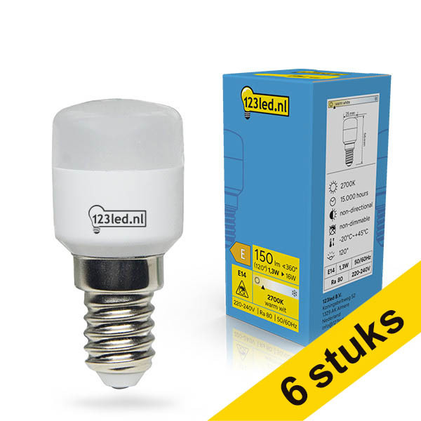 Aanbieding: 6x 123led ledlamp E14 | Buis T26 | Mat | 2700K | 1.3W (16W) LDR02367 - 1