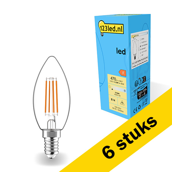 Aanbieding: 6x 123led ledlamp E14 | Kaars C35 | Filament | 2700K | Dimbaar | 4.5W (40W) LDR01883 - 1