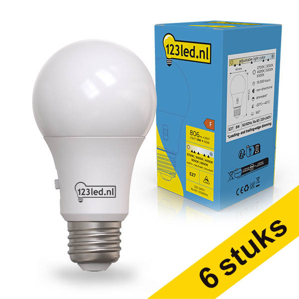 Aanbieding: 6x 123led ledlamp E27 peer A60 mat 2700-3000-4000-5000-6500K dimbaar 8W (60W) LDR02379 - 1