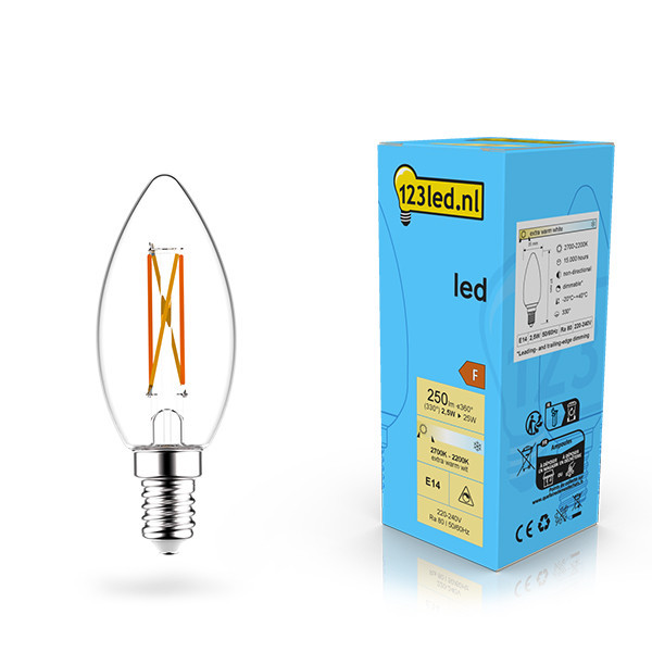 123led E14 filament ledlamp kaars dimbaar 2.5W (25W) LDR02068 - 1