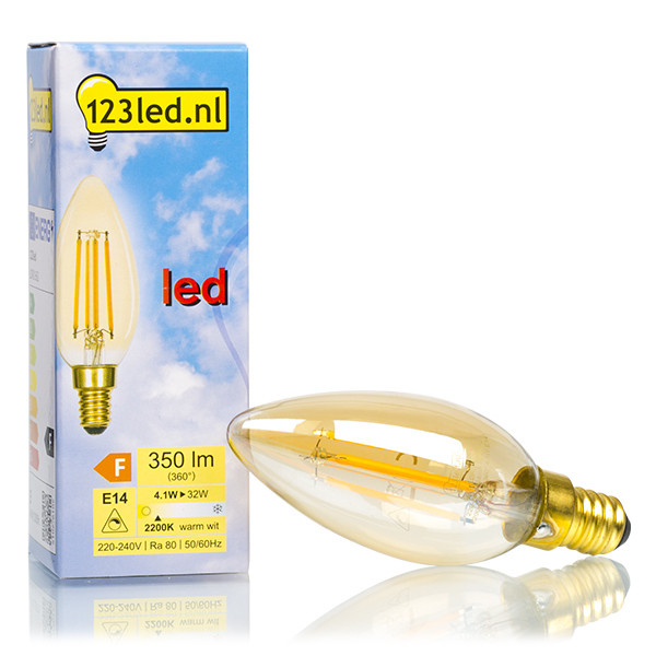 123led E14 filament ledlamp kaars goud dimbaar 4.1W (32W) LDR01662 - 1