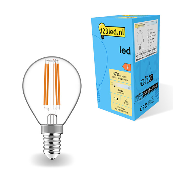 123led E14 filament ledlamp kogel dimbaar 2700K 4.5W (40W) LDR01894 - 1