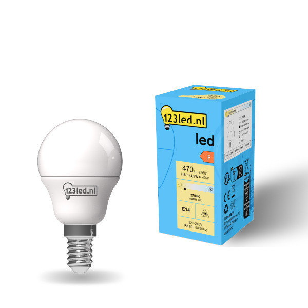 123led E14 ledlamp kogel mat 2700K 4.9W (40W) LDR01900 - 1