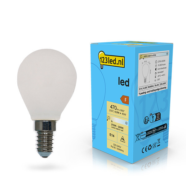 123led E14 ledlamp kogel mat dimbaar 4.5W (40W) LDR02082 - 1
