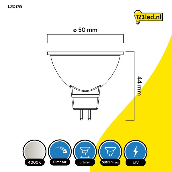 123led GU5.3 led-spot dimbaar 7.5W (50W) LDR01756 - 2