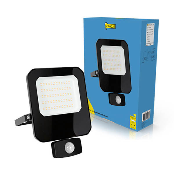 123led breedstraler met sensor 50W 4000K 6000 lumen IP65 zwart LDR02208 123led breedstraler met sensor 50W 4000K 6000 lumen IP65 zwart LDR02208 - 1