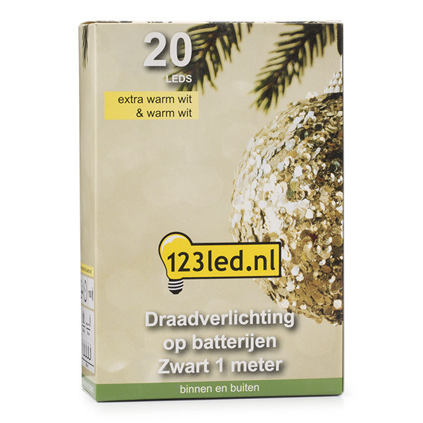 123led draadverlichting op batterijen 1 meter extra warmwit & warmwit 20 lampjes zwart LDR07282 - 5