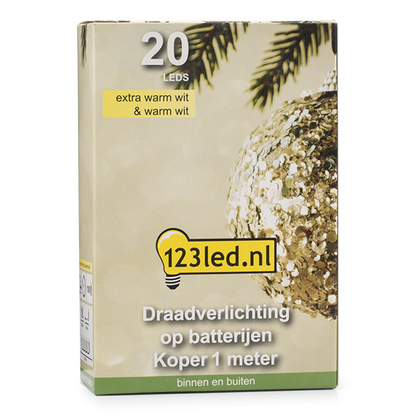 123led draadverlichting op batterijen 1m extra warmwit & warmwit 20 lampjes koper LDR07276 - 5
