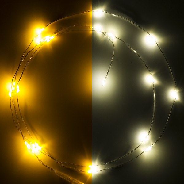 123led draadverlichting op batterijen  1m extra warmwit & warmwit 20 lampjes zilver LDR07279 - 1