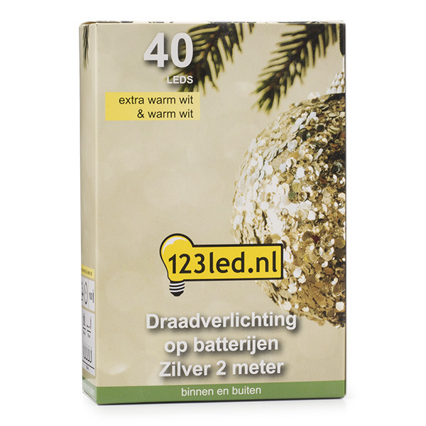 123led draadverlichting op batterijen  2m extra warmwit & warmwit 40 lampjes zilver LDR07280 - 5