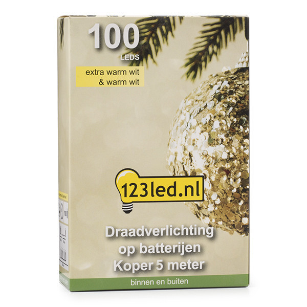 123led draadverlichting op batterijen  5 meter extra warmwit & warm wit 100 lampjes koper LDR07278 - 5
