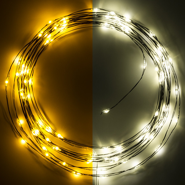 123led draadverlichting op batterijen 5m extra warmwit & warmwit 100 lampjes zwart LDR07284 - 1