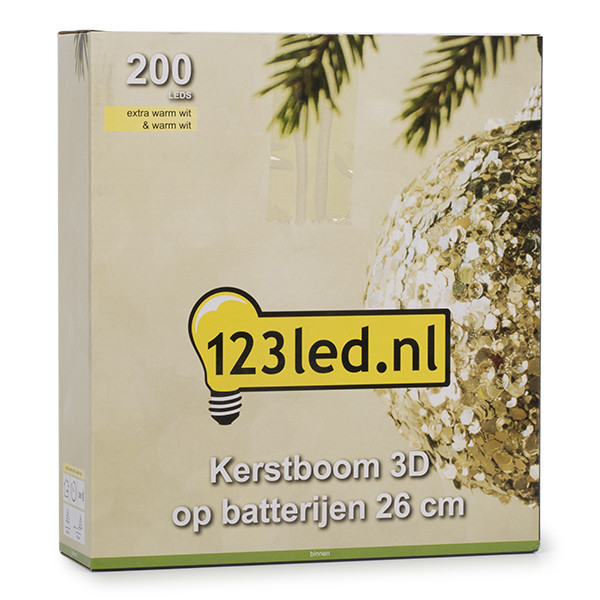 123led kerstboom 3D op batterijen 26 cm extra warmwit & warmwit 200 lampjes zwart LDR07286 - 5