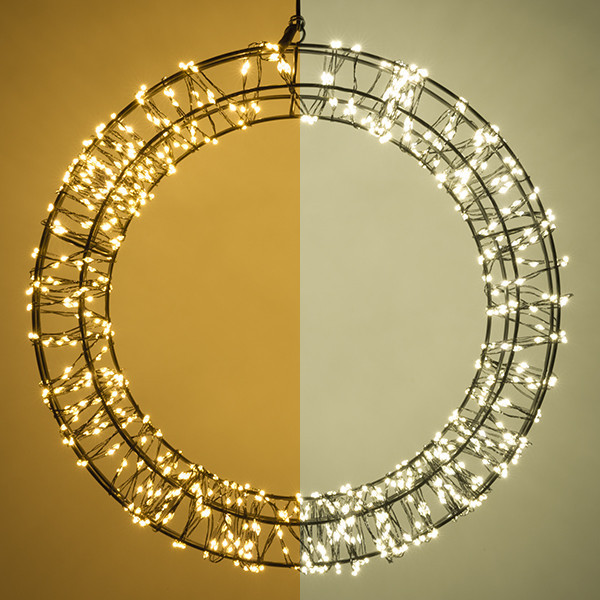 123led kerstkrans met ophangoog Ø 36 cm extra warmwit & warmwit 800 lampjes zwart LDR07270 - 1