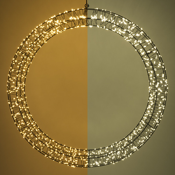 123led kerstkrans met ophangoog Ø 56 cm extra warmwit & warmwit 1200 lampjes zwart LDR07271 - 1