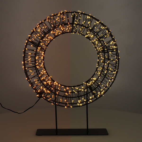 123led kerstkrans op voet 28 cm extra warm wit & warm wit 800 lampjes zwart LDR07324 - 1