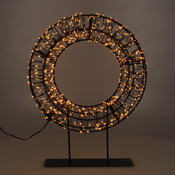 123led kerstkrans op voet 28 cm extra warm wit & warm wit 800 lampjes zwart LDR07324 - 2