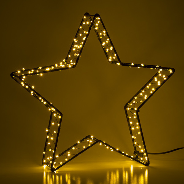 123led kerstster 3D op batterijen 26 cm extra warmwit & warmwit 200 lampjes zwart LDR07285 - 3