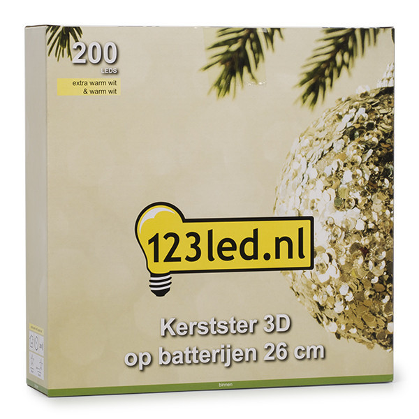 123led kerstster 3D op batterijen 26 cm extra warmwit & warmwit 200 lampjes zwart LDR07285 - 5