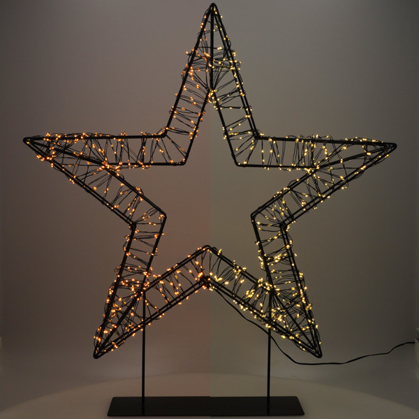123led kerstster op voet 56 cm extra warm wit & warm wit 1200 lampjes zwart LDR07327 - 1