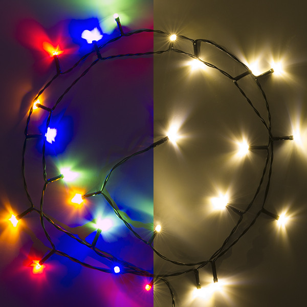 123led kerstverlichting multicolor & warm wit op batterijen 2,1 meter 24 lampjes met timer LDR07293 - 1