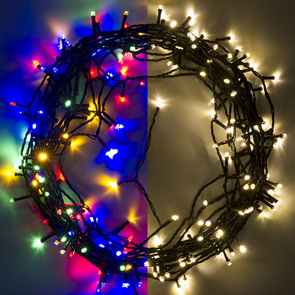123led kerstverlichting multicolor & warmwit op batterijen 14,7 meter 192 lampjes met timer LDR07296 - 1