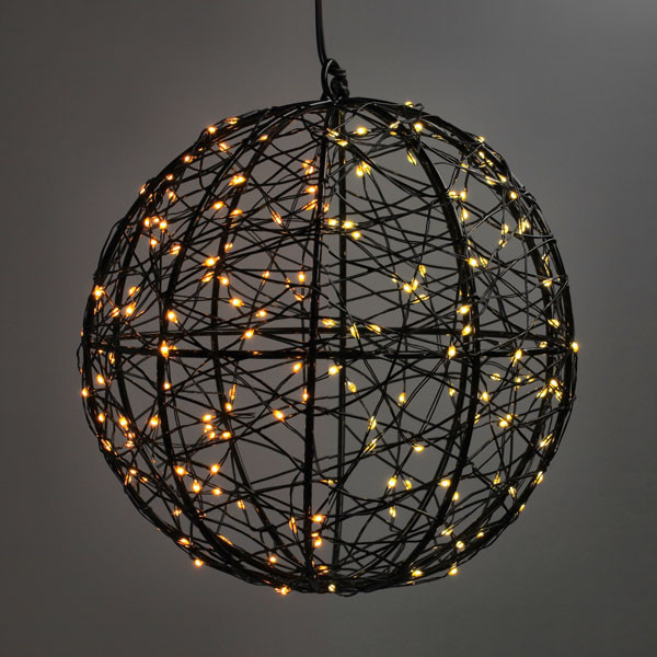 123led lichtbol kerst Ø 18 cm extra warm wit & warm wit 200 lampjes zwart LDR07334 - 1