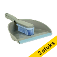 Aanbieding: 2x Stoffer en blik kunststof met rubberrand grijs-blauw