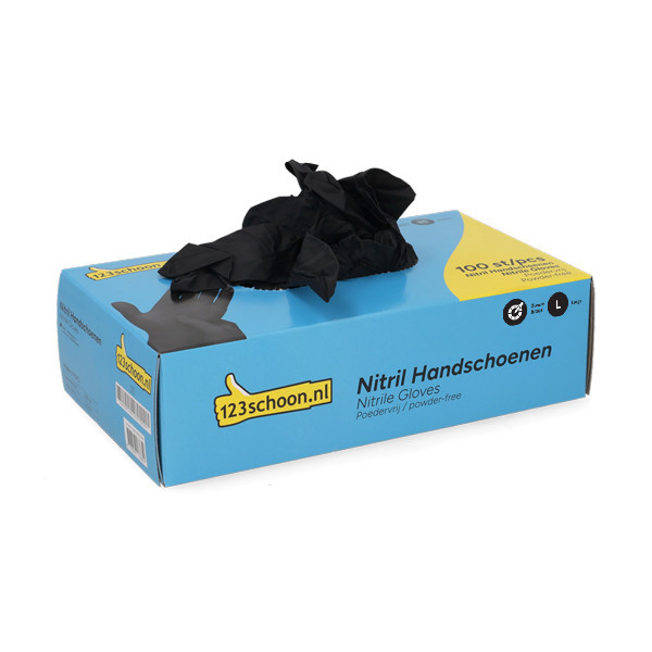 123schoon Nitril handschoenen L poedervrij zwart (3,5 gram, 100 stuks) SDR07298 - 2