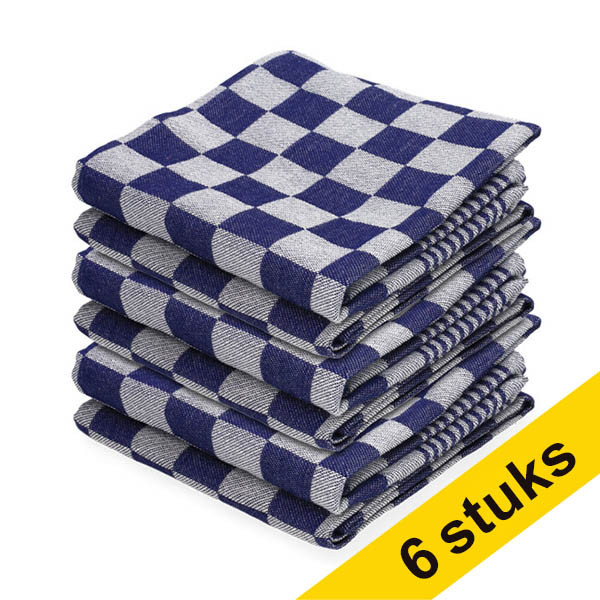 123schoon theedoek blauwe blokken 65  x 65 cm (6 stuks) SDR07342 - 1