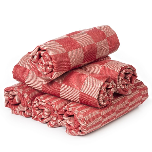 123schoon theedoek enkeldraads met rode blokken (6 stuks) SDR00102 - 1
