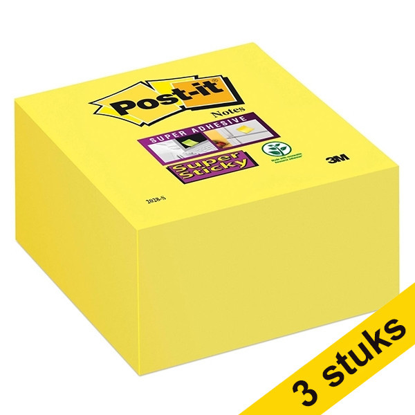 3M Aanbieding: 3x 3M Post-it super sticky notes narcisgeel 76 x 76 mm (350 vellen)  280047 - 1